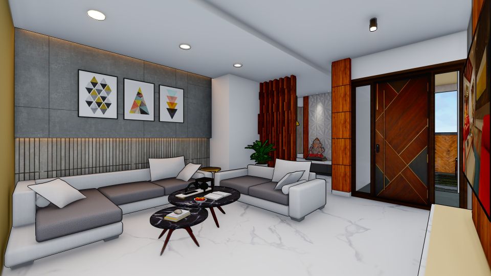 Contemporary Drawing Room With Attach Puja Unit